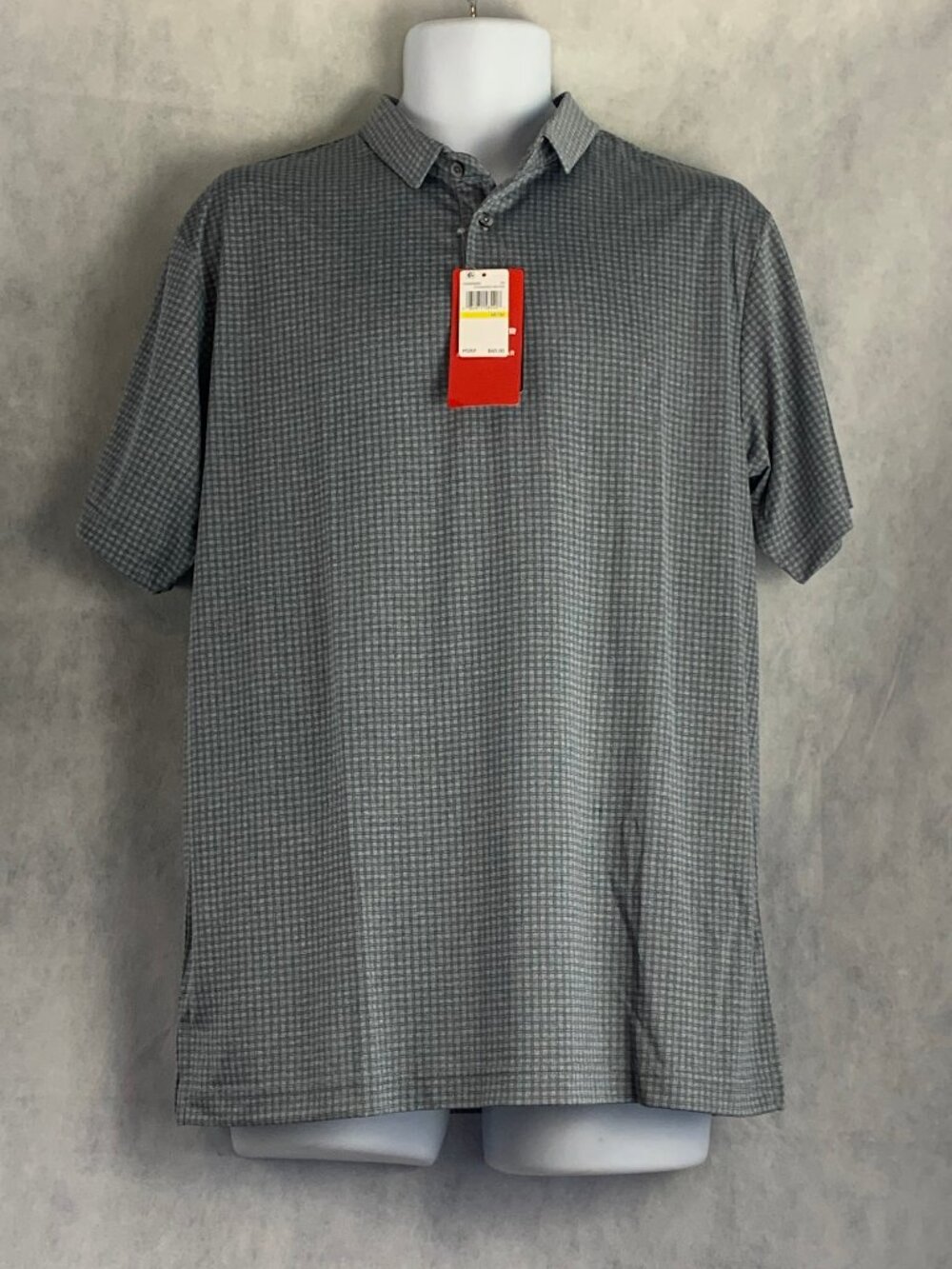 PGA Tour Men's Short-Sleeve Polo Shirt, Gray Mini Window Pane, Medium, NWT